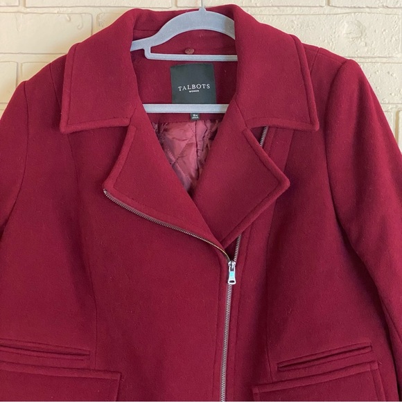 Talbots Womens Long Wool Over Coat Maroon Zip Front Size 16 Full Length Warm - Picture 2 of 9